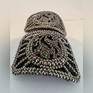 Pair of Antique French Steel Cut Beaded Shoe Clips w/Leather Backing